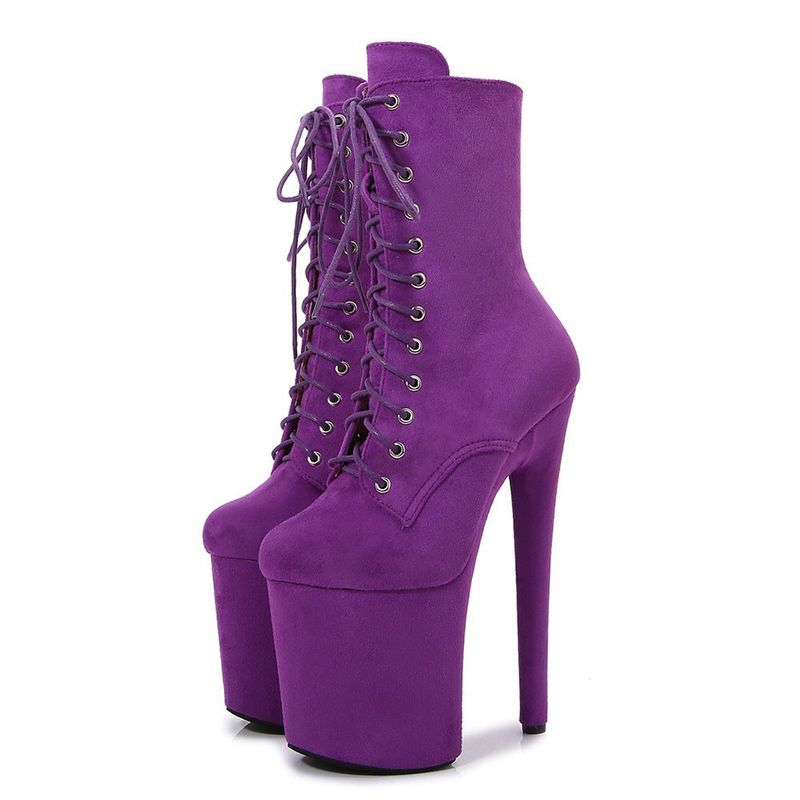 Scarpe da pole dance impermeabili con plateau, punta tonda, tacco sottile da 20 cm, superficie in velluto alto Hentai, stivali da passerella bassi e di alta qualità_voghion.com