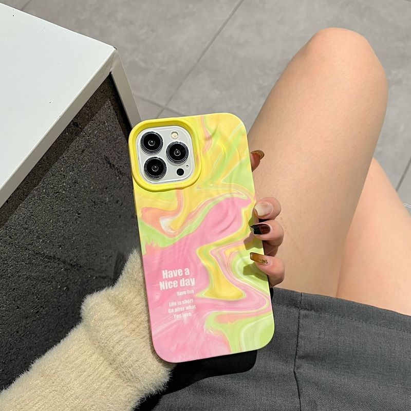 Tinta plisada antiarrugas Sfumato adecuada para iPhone 15 promax Funda para teléfono móvil Apple 14 Tacto de piel tridimensional 13 Adhesivo de agua 12_voghion.com