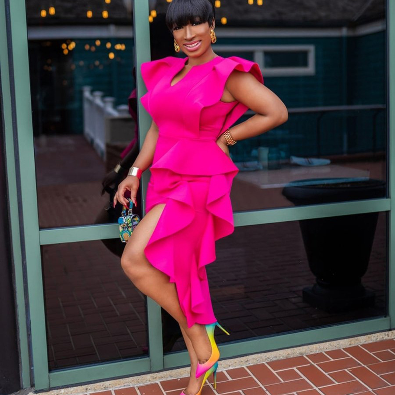 Weihnachten Thanksgiving Halloween Valentinstag Damen 2022 Solides großes geteiltes unregelmäßiges Bankettkleid_voghion.com