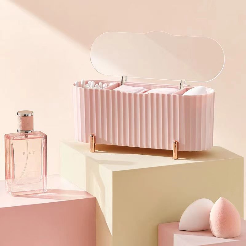 Staubdichter Kosmetik-Wattestäbchen für den Schreibtisch mit transparenter Klebebandabdeckung, Aufbewahrungsregal, Make-up-Entferner-Baumwolle, Schönheitsei,_voghion.com