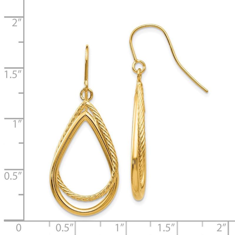 14K Polished And Textured Teardrop Shepherd Hook Earrings_voghion.com