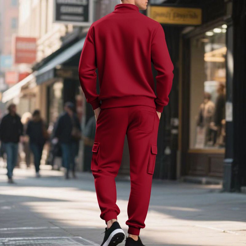 Completo tuta da uomo foderato in pile – Felpa con cappuccio e zip a collo alto e pantaloni jogger (cammello/bordeaux/carbone/bianco/nero/grigio chiaro/rosso/beige, S-XXXL)_voghion.com