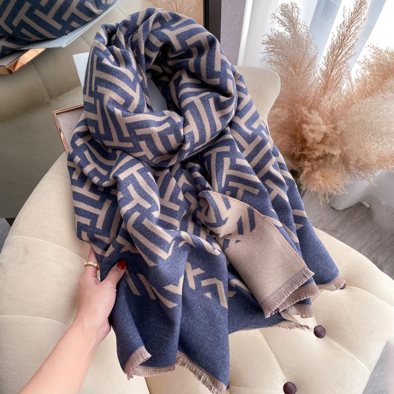 Herbst und Winter Neue Stil Kaschmir Mittellange Oberbekleidung Schal Doppelseitig Warm Brief Schal Damen Live_voghion.com