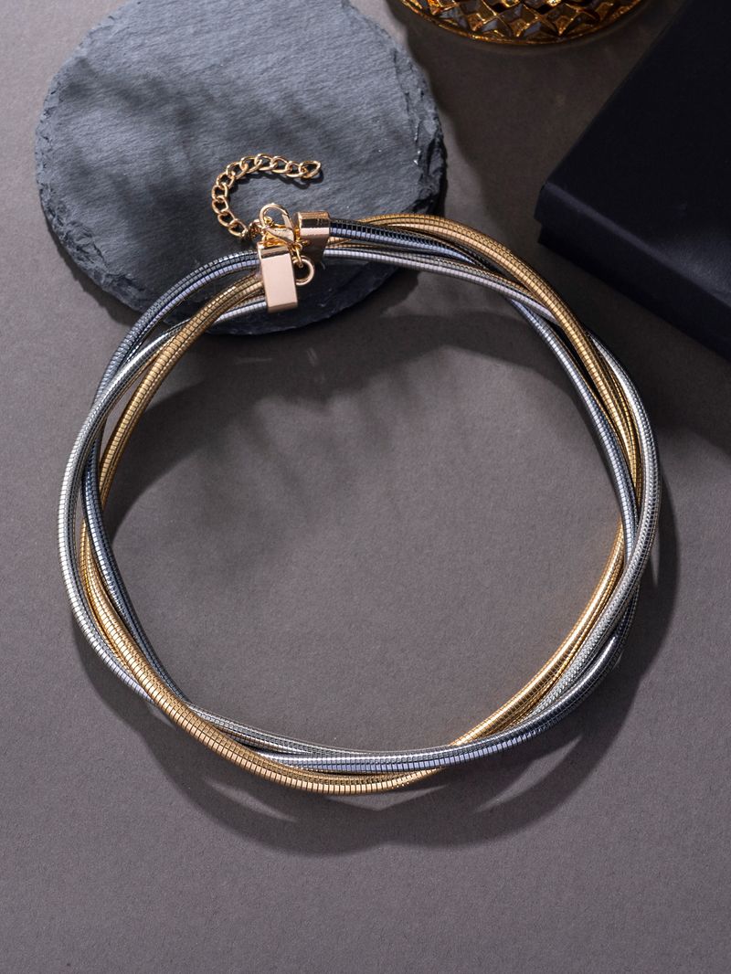 Collier minimaliste en os de serpent – Collier ras du cou élégant en métal superposé en forme de U pour femme, couleurs or/argent/mixtes_voghion.com
