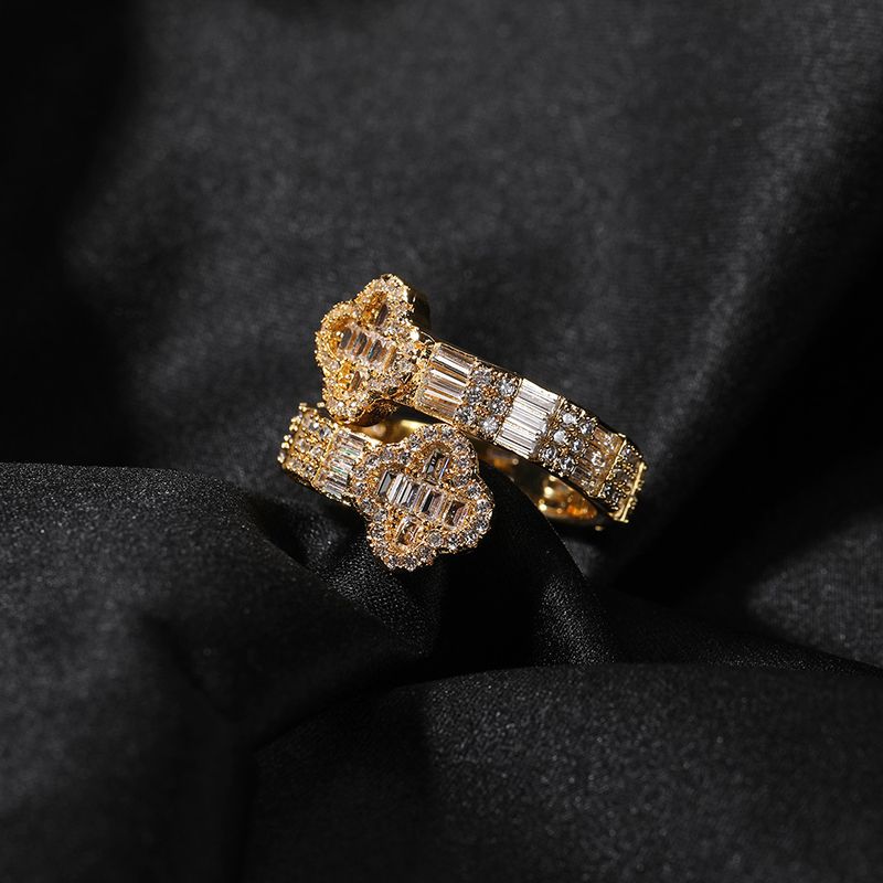 Men And Women's Jewelry Four Leaf Clover Ring Vintage Hip Hop Style Cubic Zirconia Copper Ring For Trendy Fashion Accessories_voghion.com