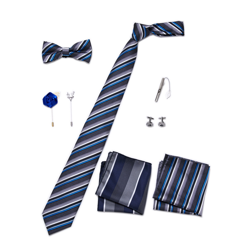 Men's Ties & Handkerchiefs fashionable business solid color flower tie square scarf 8-piece combination set_voghion.com