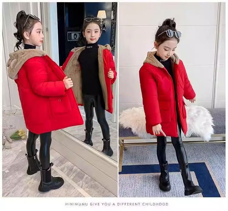 Wintermantel für Mädchen mit Fleecefutter, lange Pufferjacke mit Kapuze für Kinder, warme und stylische Oberbekleidung für kaltes Wetter_voghion.com