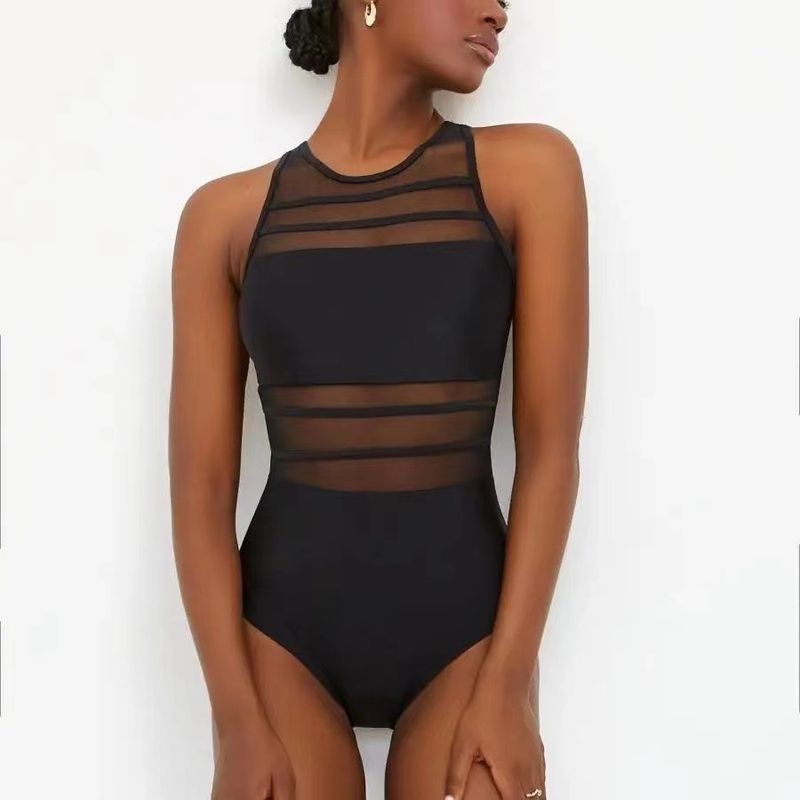 Maillot de bain une pièce sexy dos nu pour femme, couleur unie, maille fine, protection contre la viande_voghion.com