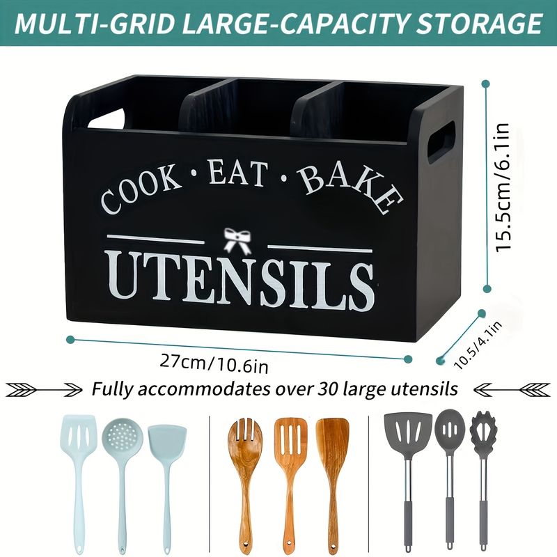 Bamboo Cutlery Organizer - 5-Piece Countertop Tray, Utensil Storage, EU Kitchen Space Saving_voghion.com