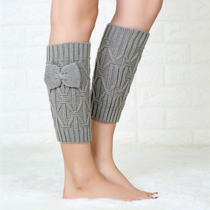 Autumn Winter New Jacquard Handmade Bow Tie Middle Cover Women's Knitted Socks And Leg Guards_voghion.com