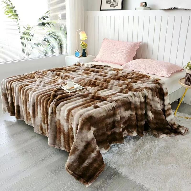 Cobertor de pele de coelho de luxo, tingido com cores combinando, cobertor de veludo bolha, cobertor para presente, cobertor para sofá_voghion.com