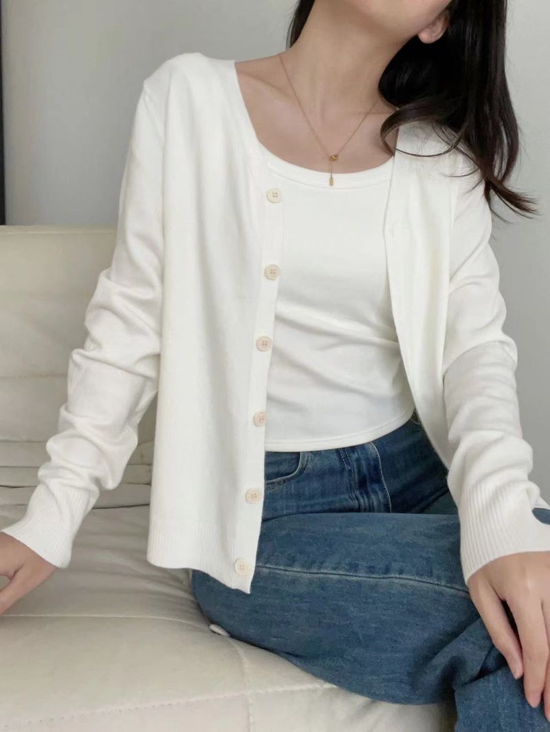 Cardigan tricoté à simple boutonnage et col en V, pull de couleur unie, manteau pour femme, nouvelle collection automne et hiver, style décontracté_voghion.com