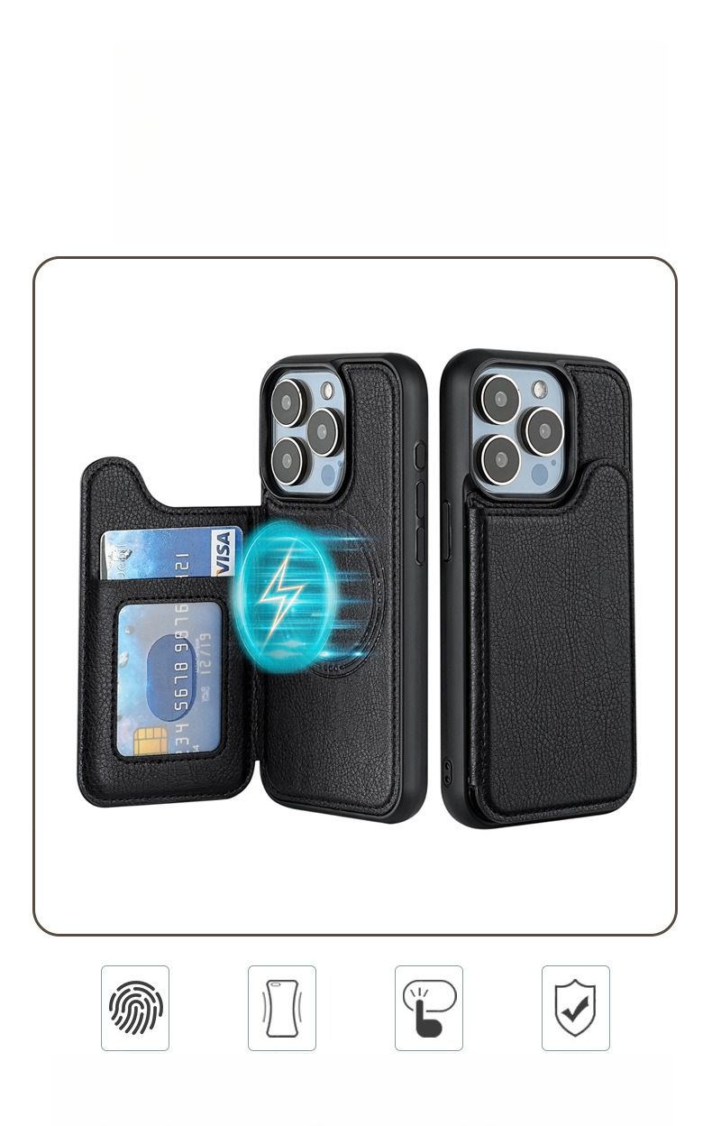 Applicable To 16 Leather Case, Apple 15 Magnetic Suction 14 Card, Mobile Phone Case 13magsafe Protective Case, Anti-fingerprint._voghion.com