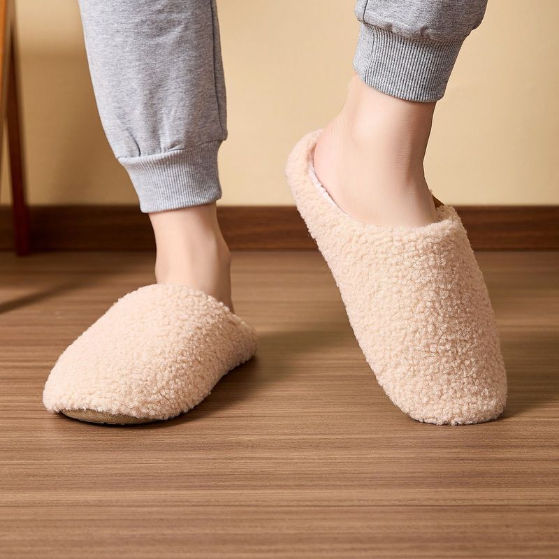 Indoor Soft-soled Fluffy Slippers Winter Home Use Piled Warm Couple Cotton Slippers Non-slip Cotton Shoes_voghion.com