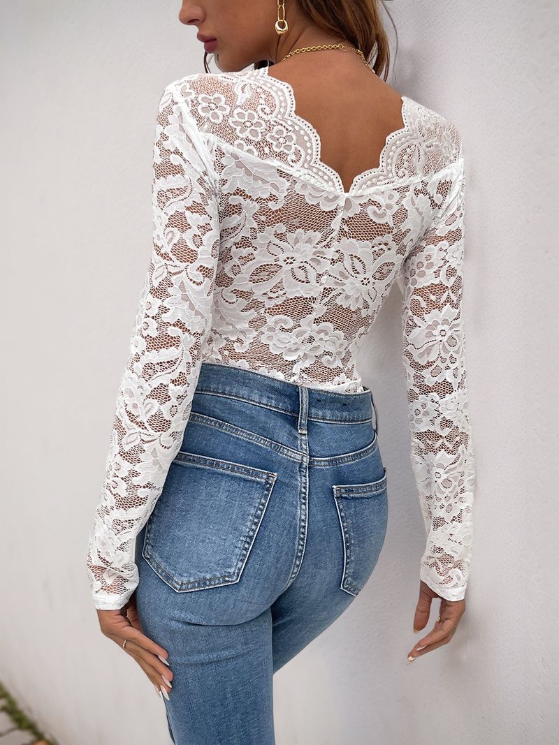 Sexy Elegant Lace Bodysuit With Long Sleeves_voghion.com
