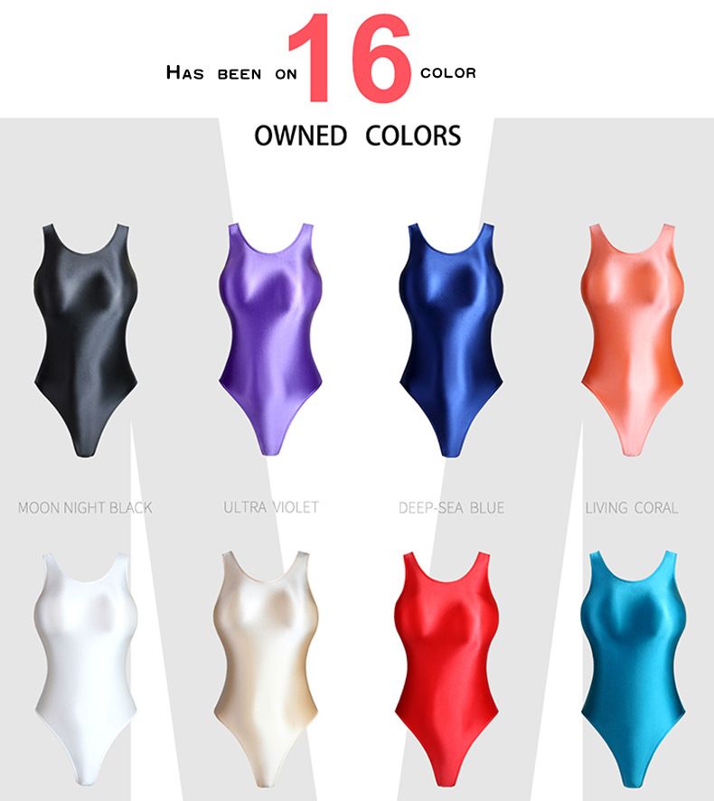 Shiny Silk Solid Color Base Layer Round Neck Bodysuit Shaping Smooth High Cut Sherbin Shape Gymnastics Swimsuit_voghion.com
