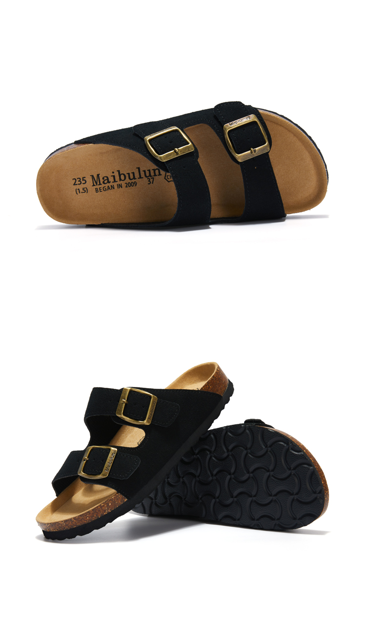 2023 nuove donne estive pantofola in sughero casual spiaggia doppia fibbia antiscivolo esterno in pelle nabuk slip on slides scarpa_voghion.com