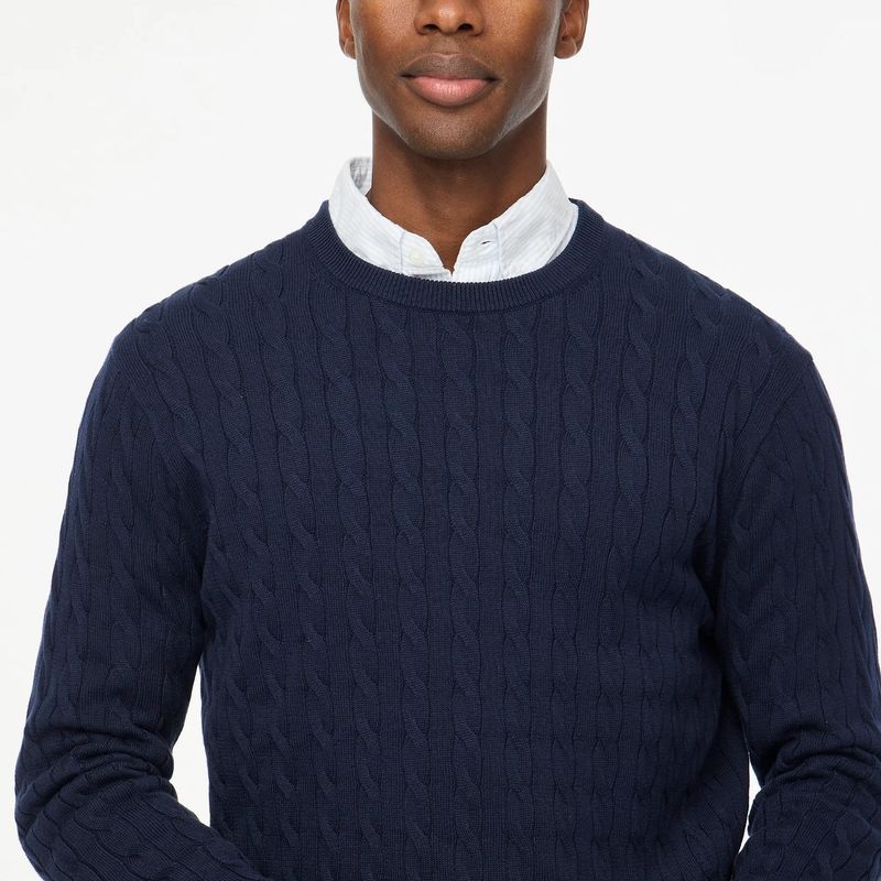 Maglione da uomo in maglia a trecce – Pullover girocollo oversize con spalle scese per autunno e inverno (S-XXXXL, bianco/blu navy/nero)_voghion.com