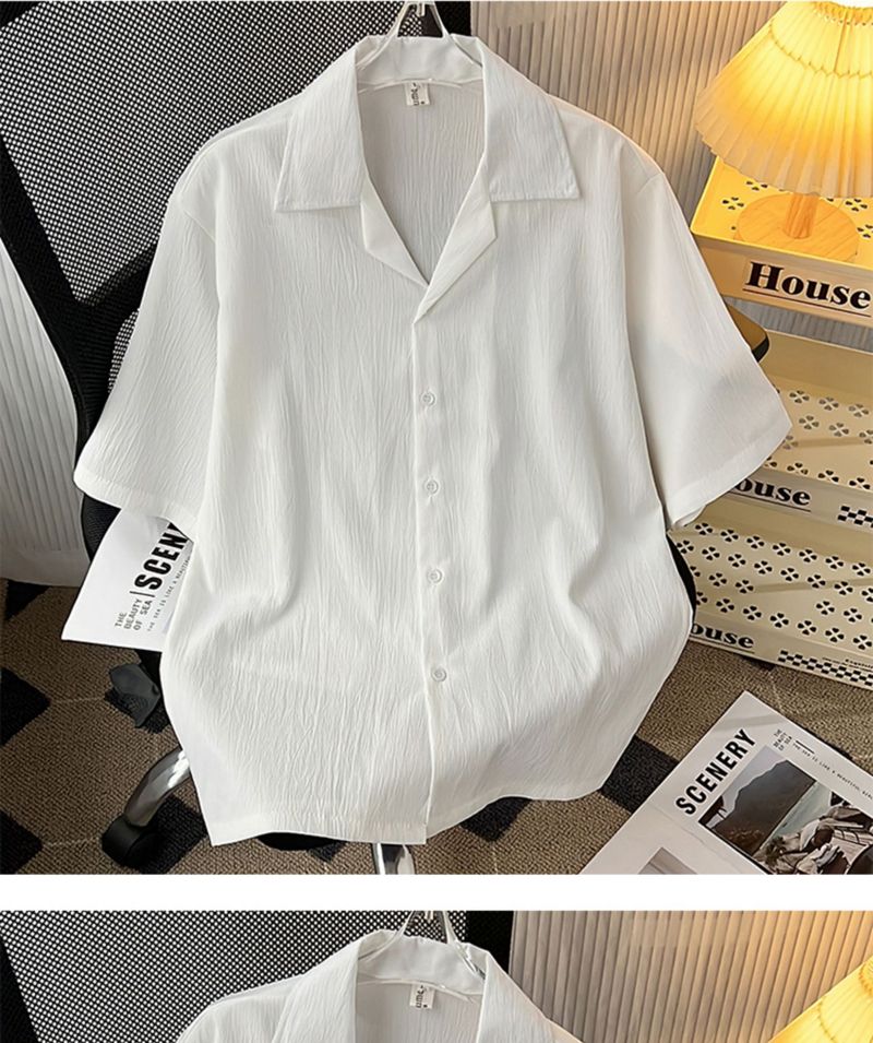 Herenkleding Drape Ice Silk Shirt Heren Korte Mouw Losse Amerikaanse Cubaanse Kraag Shirt Zomer Trendy Knappe Koppelskleding_voghion.com