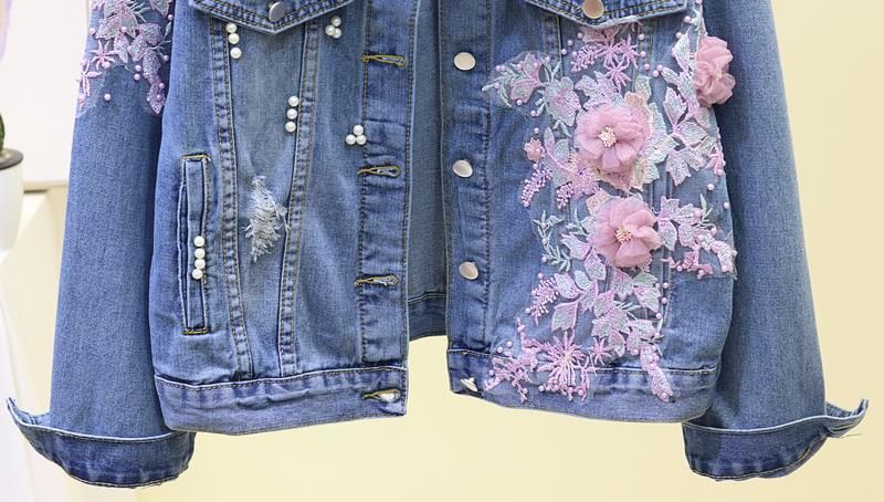 Giacca corta in denim da donna, ampia, primavera e autunno, nuova, con ricami pesanti e fiori tridimensionali._voghion.com