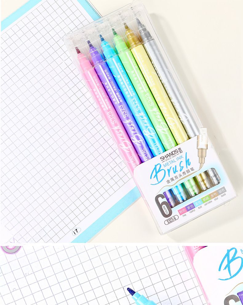 Dual Tip Calligraphy Brush Pens For Hand Lettering, Journaling & Art - Metallic Colors (6-Pack) - Soft Flexible Nib For Smooth Writing & Drawing_voghion.com