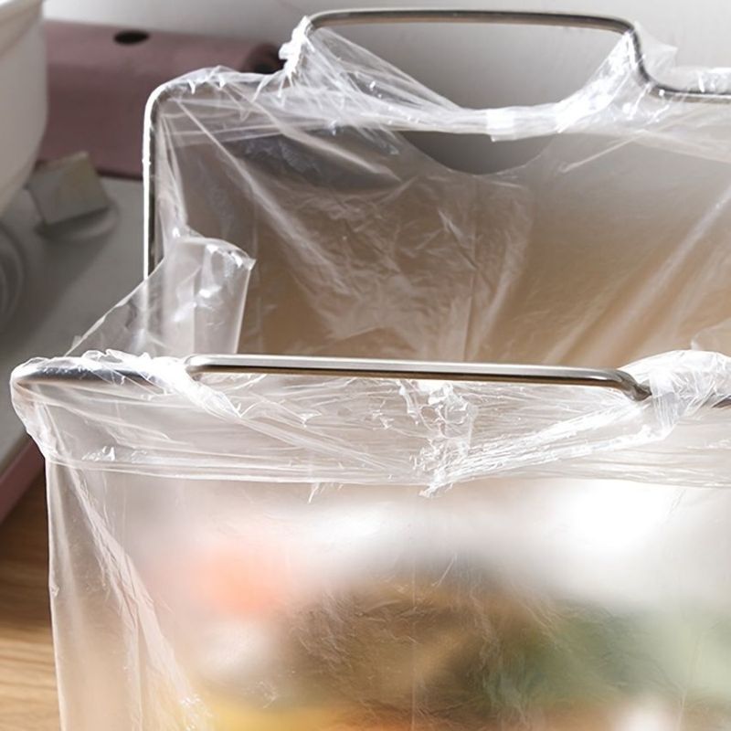 Bag Rack Trash Garbage Foldable Rack Holder For Storage Bag Rag Bathroom Kitchen 1pc Countertop Shelf B Plastic Steel Stainless_voghion.com