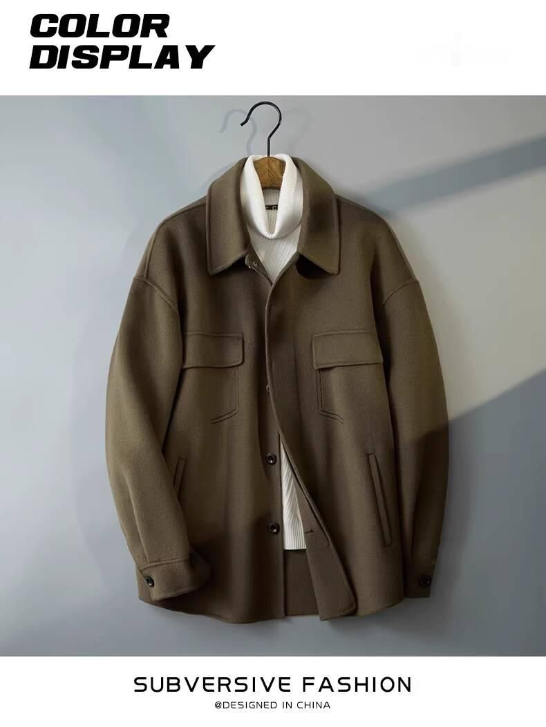 Men's 2025 New Autumn High-End Simple Versatile Jacket Short Trench Double-Sided Wool Coat_voghion.com