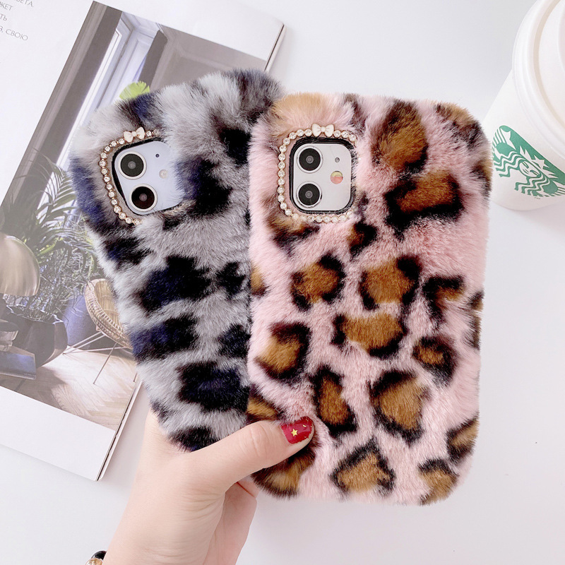 Plush leopard print suitable for iphone13promax Apple 12/11 mobile phone case XS/XR girl 78plus soft case_voghion.com