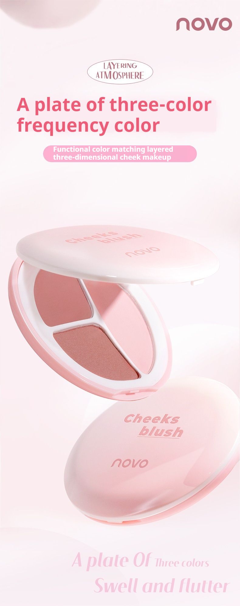 „Makeup Moody Trio Foundation“ skaistalų paletė, natūraliai išsiplečianti ir susitraukianti, suteikianti grožio ir spindesio._voghion.com