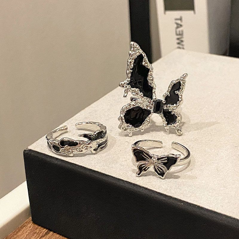 Anello da donna vintage con occhio di gatto ovale scuro, unico e alla moda, stile hip hop, impilabile, con farfalla_voghion.com