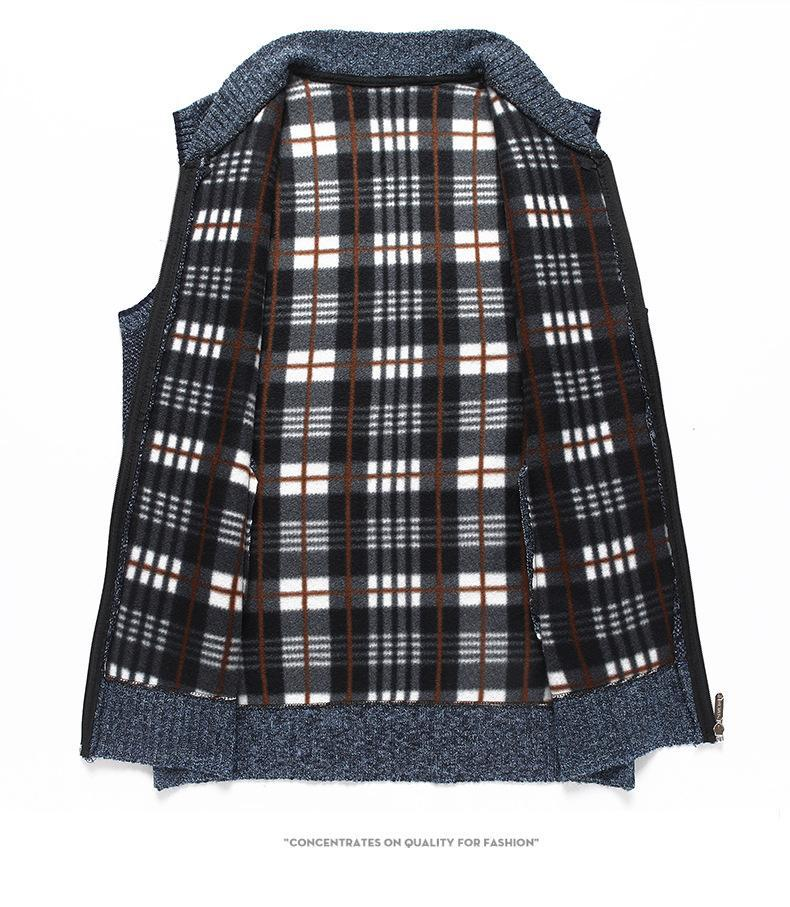 Autumn And Winter Pony Clip Plus Fleece Thickened Large Size Slim-fit Sweater Jacket Standing Collar Cardigan Jacket_voghion.com