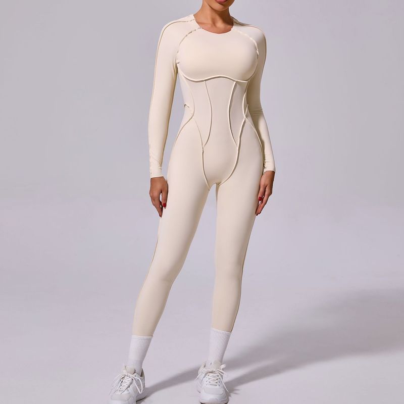 Tongfei New Winter One-Piece Sports Yoga Suit Backless Sleeve Long Pants Bodysuit Tight-Fitting 10122_voghion.com