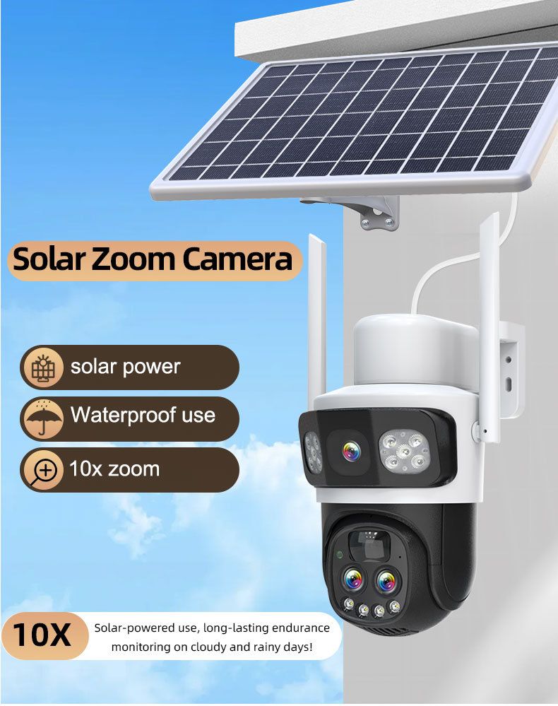 Telecamera di sicurezza PTZ solare 4G – Zoom 10X, HD 3MP, visione notturna 50m, monitoraggio remoto IP66_voghion.com