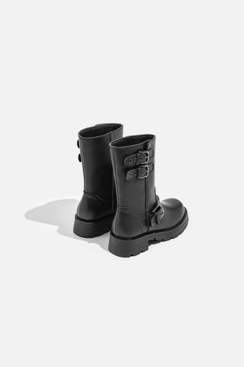 Neue Plateau-Stiefeletten mit runder Spitze und Gürtelschnalle aus Metall_voghion.com