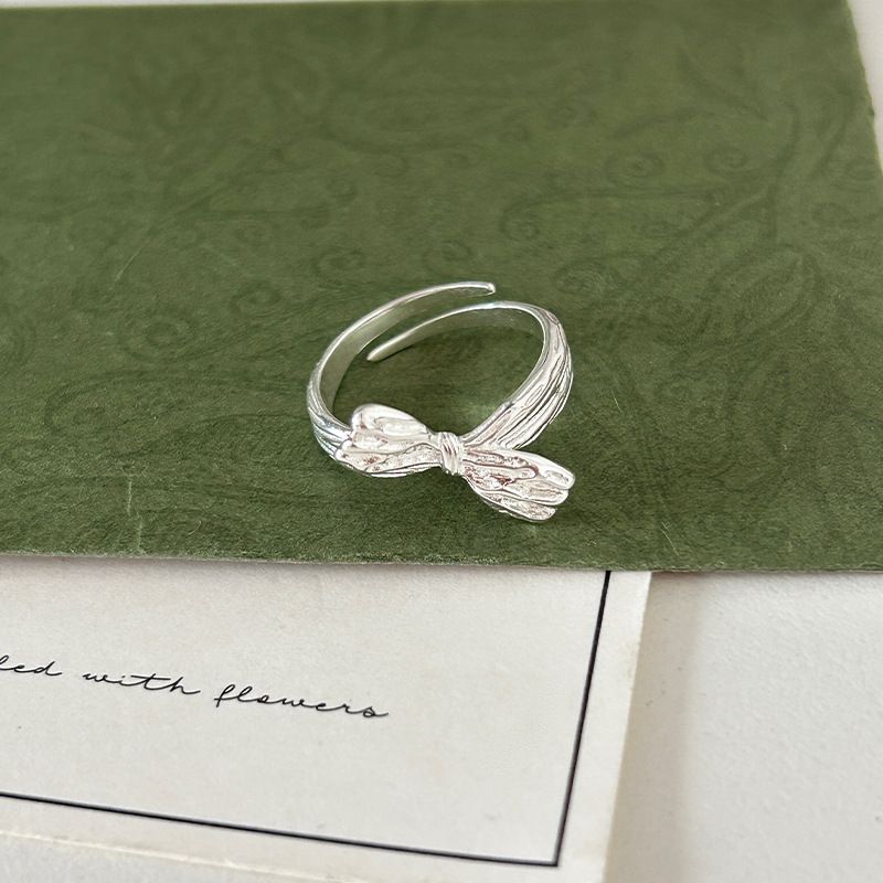 Sterling Silber unregelmäßige Schleife Damen Mode Textur Zeigefinger Ring einfache Pendeln Handwerk_voghion.com