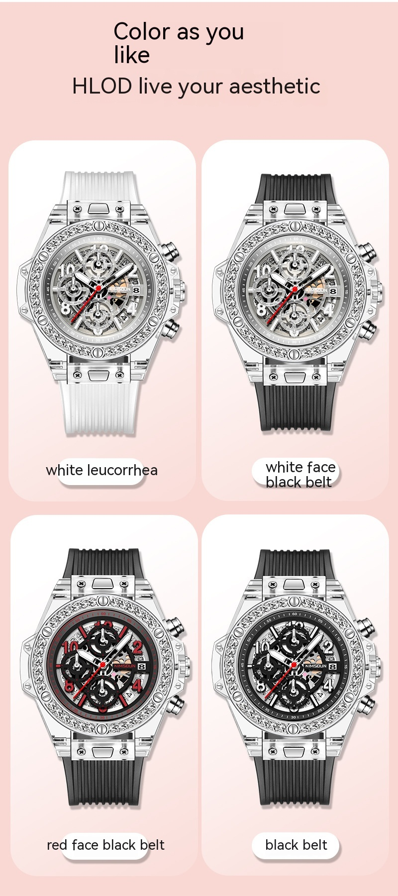 Nuovo orologio Kingston Brand Diamond Set orologio al quarzo trasparente Orologio rosso netto impermeabile Orologio da coppia per uomo e donna Trend_voghion.com