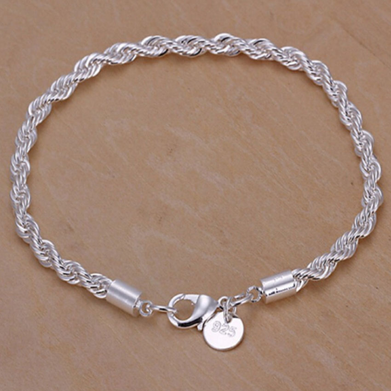 Nobile design di lusso NUOVO argento placcato corda intrecciata da donna bracciale rigido bracciale catena gioielli di moda_voghion.com