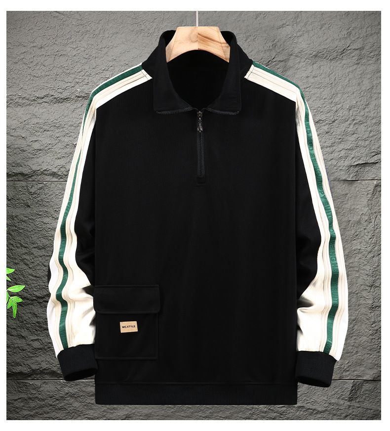 Conjunto deportivo informal para hombre: sudadera con media cremallera y pantalón deportivo, elegante conjunto de bloques de color (5XL-11XL)_voghion.com