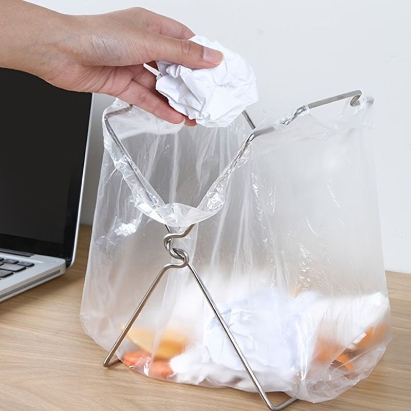 Bag Rack Trash Garbage Foldable Rack Holder For Storage Bag Rag Bathroom Kitchen 1pc Countertop Shelf B Plastic Steel Stainless_voghion.com