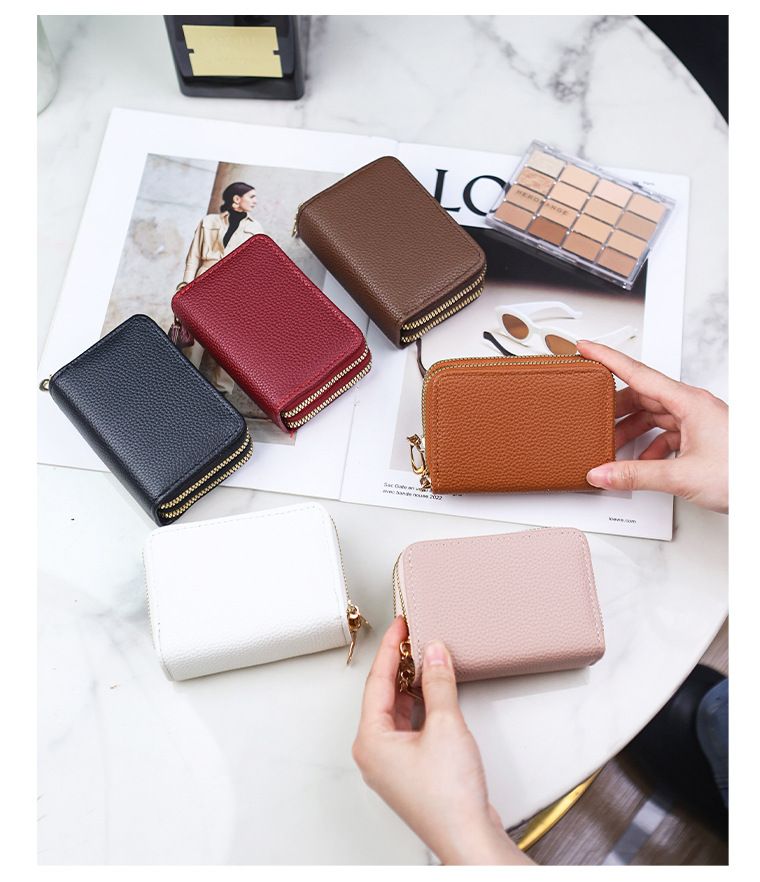 Card Bag Card Cases Double Layer Zipper Accordion Card Holder Solid Color Short Wallet Fashionable And Simple Ladies Wallet Multi Function Coin Purse_voghion.com