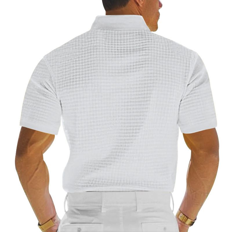 24 Polo Shirt Short Sleeve Summer Plus Size Turn-down Collar Button Slim Fit Waffle Texture Men's T-Shirt_voghion.com