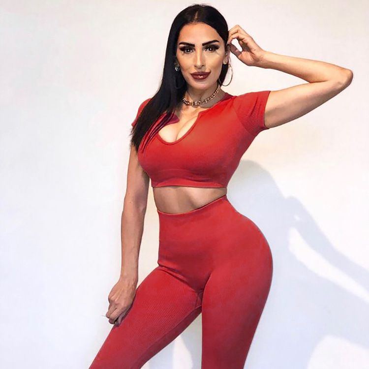 Shark Knitting Europe And America Cross Border High Quality Best Selling Sunken Stripe Seamless Fiess Yoga Wear Suit New_voghion.com