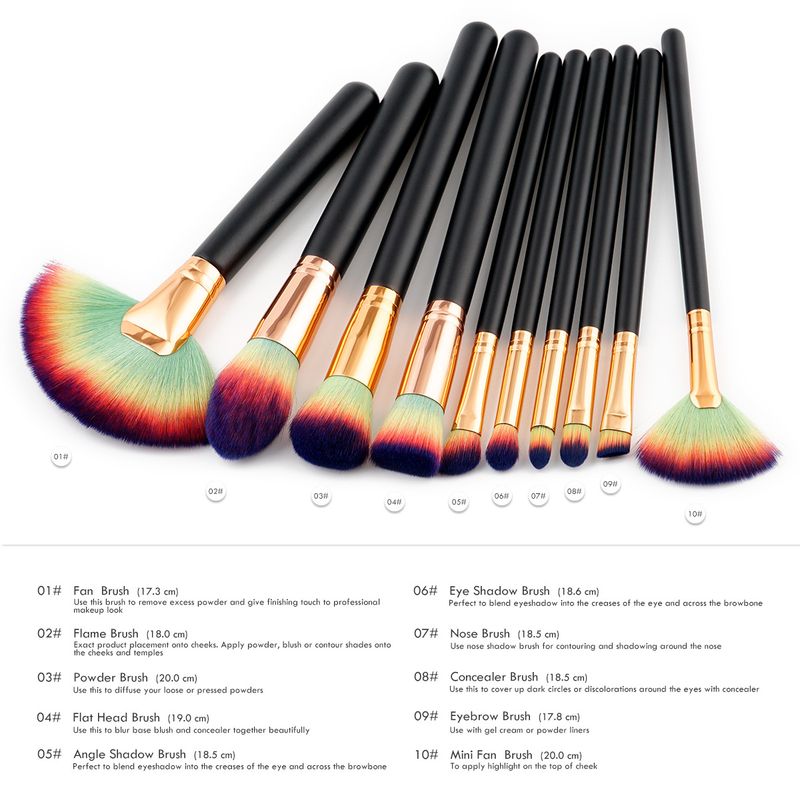 10 pcs makeup brushes makeup tools set large fan brush wooden handle (7 colors in total GUJHUI_voghion.com