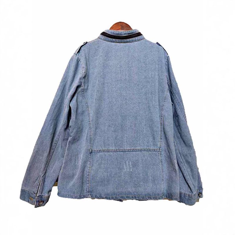 K Nuova giacca in denim da donna; cappotto a maniche lunghe di taglia comoda._voghion.com