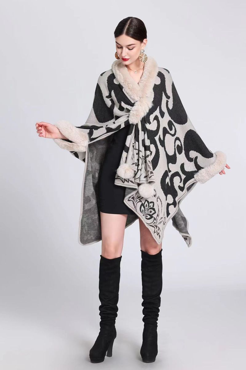 Mantella scialle in maglia jacquard con collo in lana, cappotto cardigan taglia comoda_voghion.com