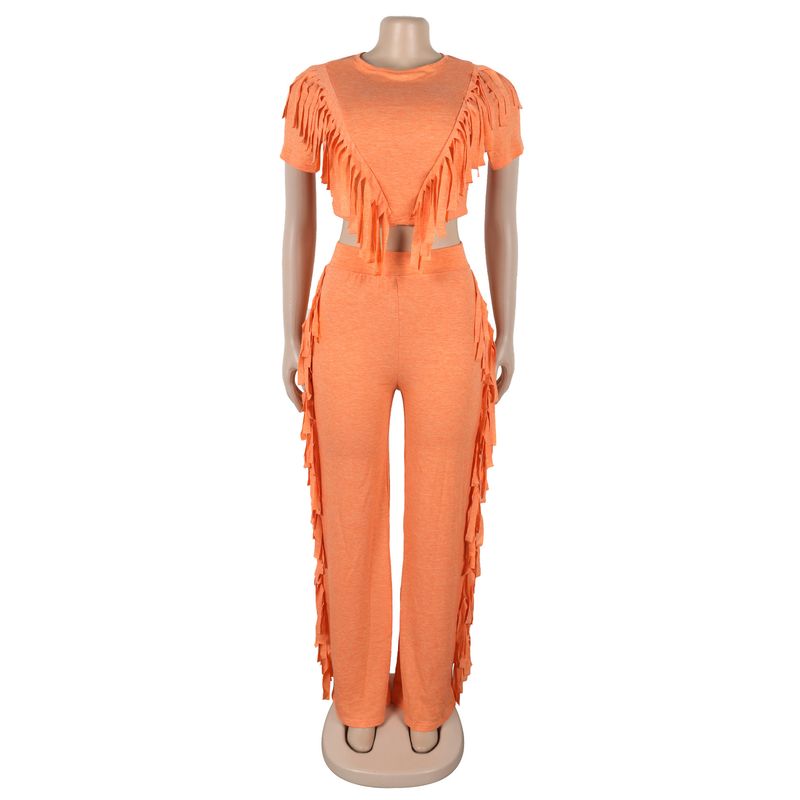 Vêtements pour femmes, ensemble deux pièces confortable et décontracté à pompons élastiques_voghion.com
