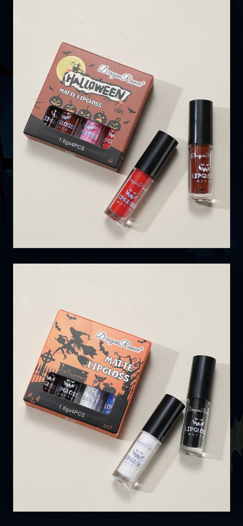 Lucidalabbra opaco e antiaderente in colori come il sangue, il bianco e il rosa, ideale per un trucco dark, perfetto per Halloween._voghion.com