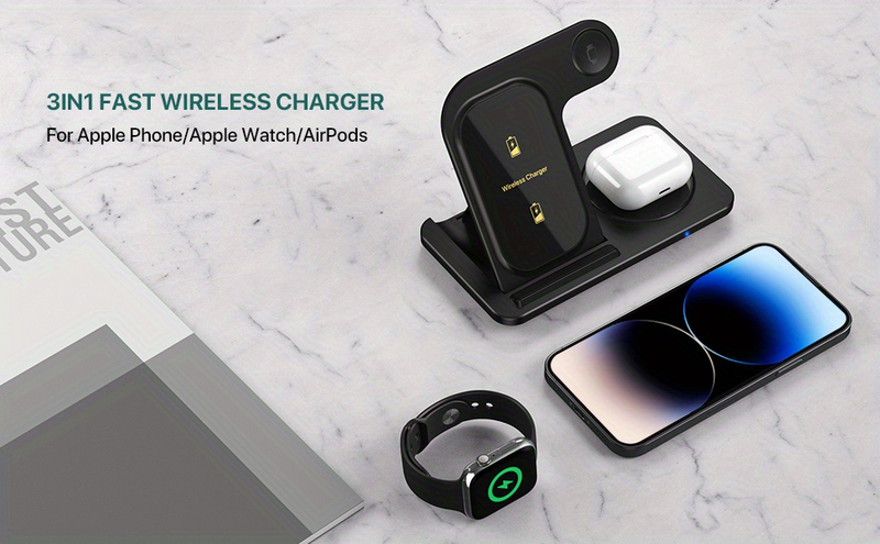Vezeték nélküli töltőállomás Apple több eszközhöz Összecsukható 3 az 1-ben gyorstöltő állomás állvány dokkoló Apple Watchhoz_voghion.com