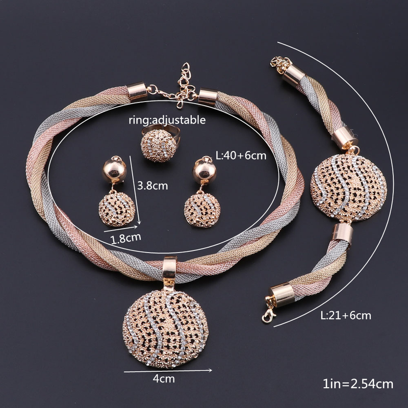 Dubai Gold Bunte Halskette Armband Braut Kristall Schmuck Sets Für Frau Ohrringe Ring Party Geschenke Zubehör_voghion.com