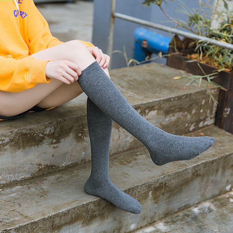 Women's Long Cotton Colorful Autumn Winter Basic Calf Student Slimming Mid-Calf Knee-High Slouch Socks_voghion.com
